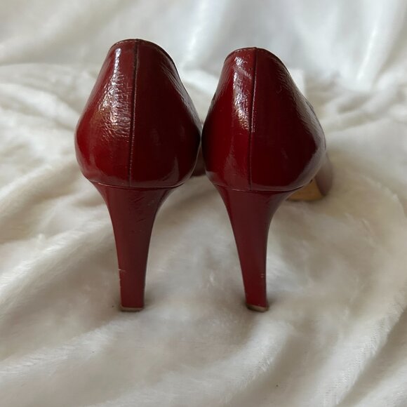 Kate Spade Red Patent Leather Pumps Womens 6.5 VTG Made in Italy Peep Toe - Picture 6 of 12